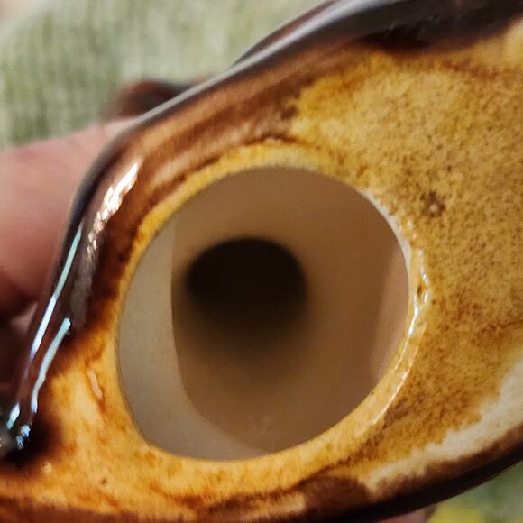 Vintage Mid Century Ceramic Siamese Cat Figurine Green Eyes Brown Glaze 6" - Picture 9 of 9